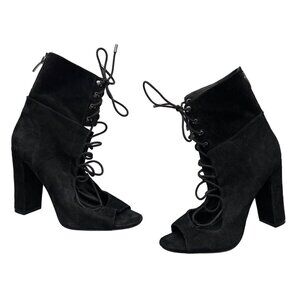 Kendall & Kylie Bridget Black Ankle Booties Open Lace Up Suede Back Zip Up 9